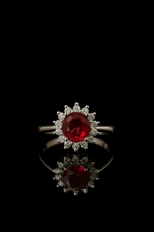 Ruby Halo Ring in Sterling Silver
