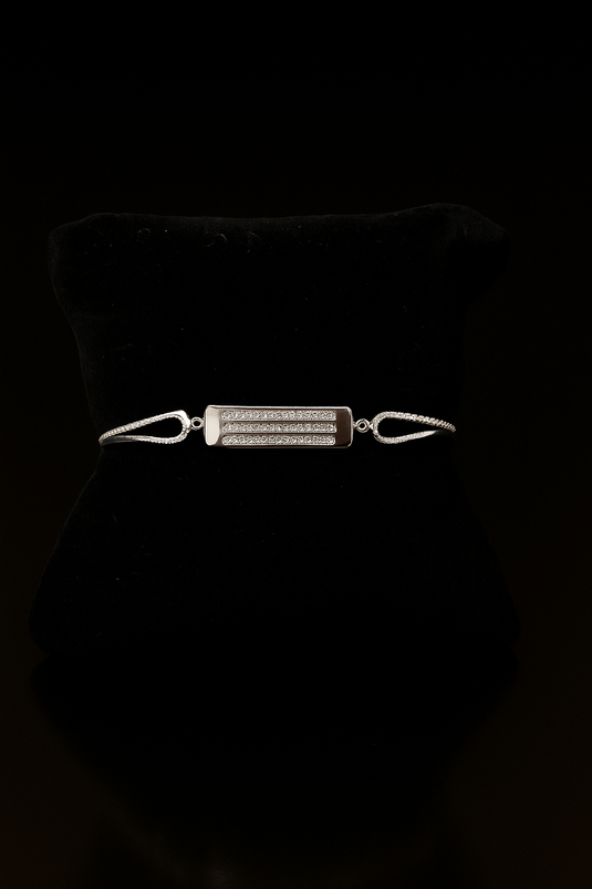 Elegant Silver Kadda with Triple-Row Stone Design