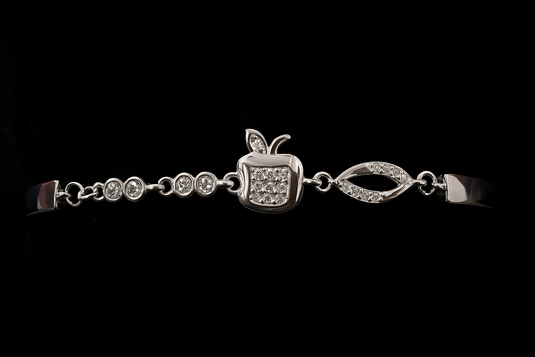 Chic Silver Apple Motif Kadda with Diamond Accents