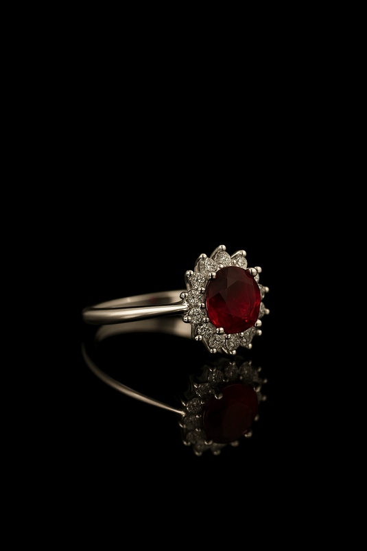 Ruby Halo Ring in Sterling Silver