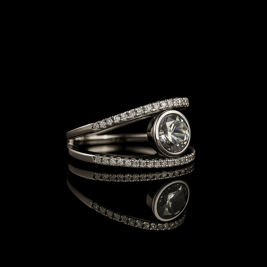 Sterling Silver Spiral Diamond Ring